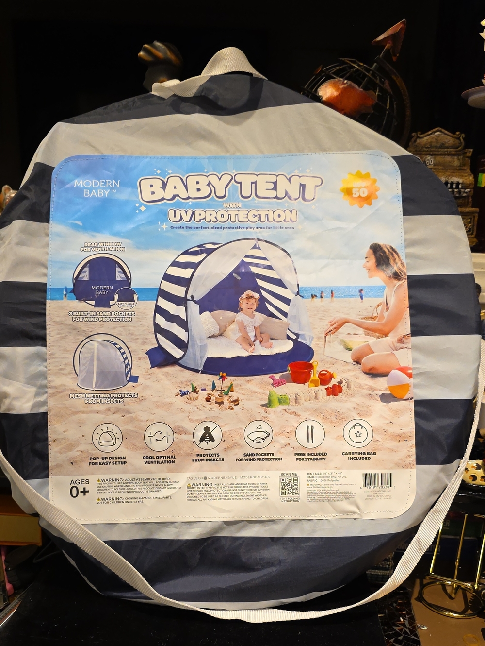 Modern Baby Striped Navy & White Baby Tent with UV Protection
